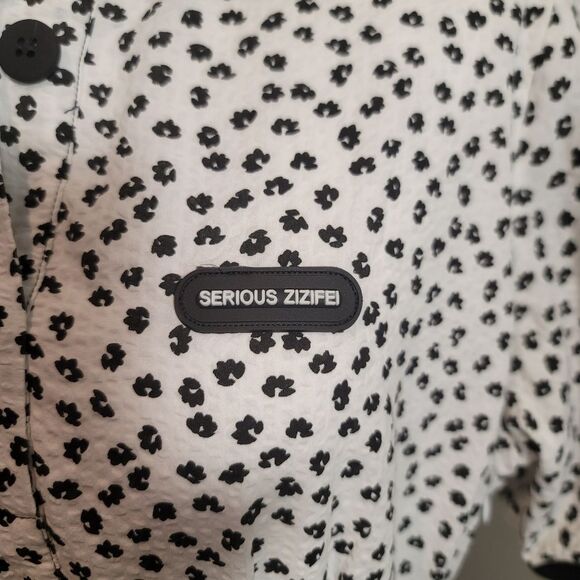 SERIOUS ZIZIFE French Retro Yamamoto Style Black & White Floral Midi Dress Sz M - Picture 15 of 16